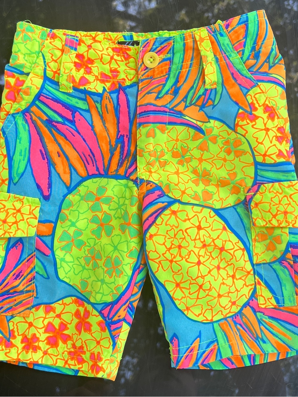 Kids Neon Pineapple Swim Trunks - Bright Multi